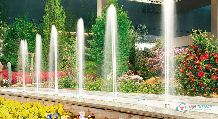 Dynamic fountain with columnar nozzles, Euroflora. Italy